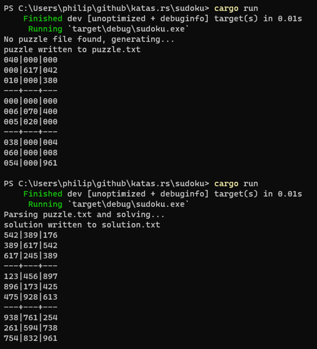 Terminal application generating and solving a sudoku puzzle