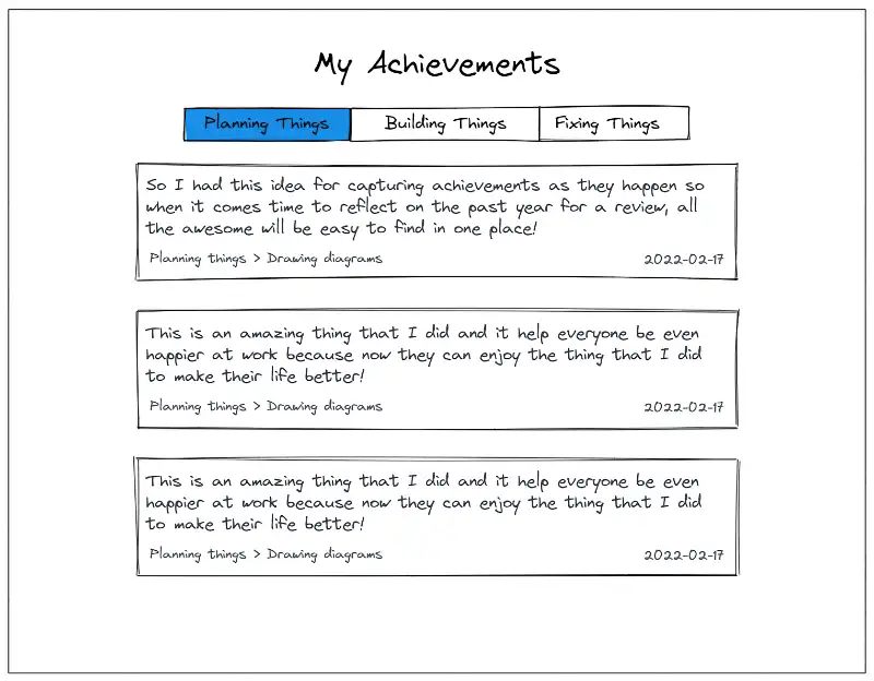 Mockup design for displaying recorded achievements